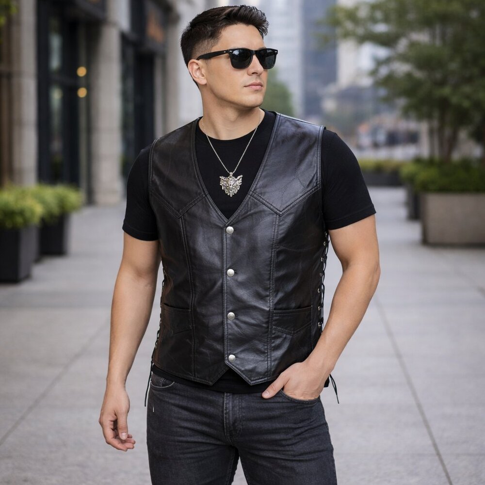 Genuine Buffalo Leather Vest American Eagle on the back